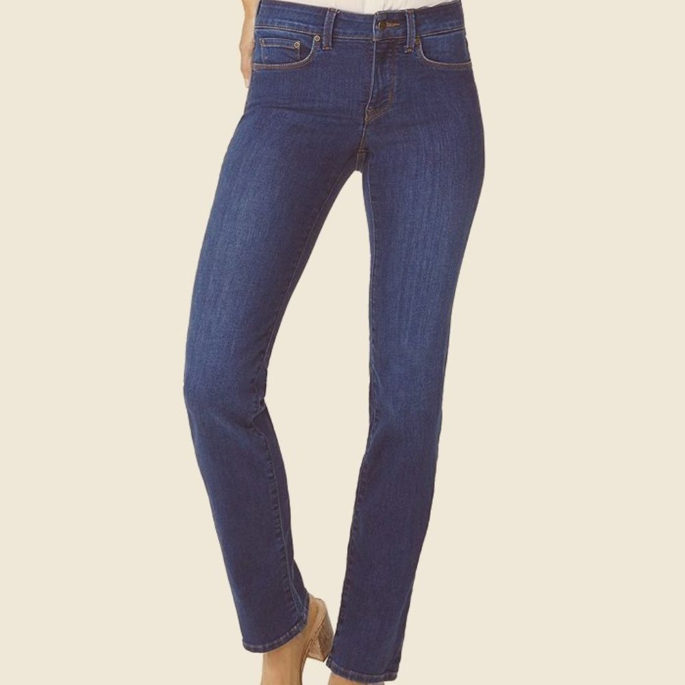NYDJ Marilyn Straight stretch LIFT TUCK dark wash indigo rinse denim jeans sz 16